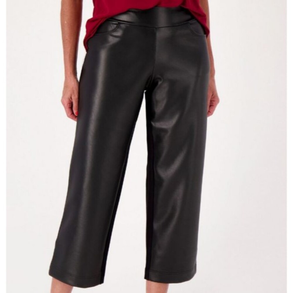 Belle Kim Gravel Black Faux Leather Pull On Cropped Pants Plus 26W Petite
